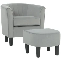 HOMCOM Accent Chair Modern Upholstered Living Room Chair with Ottoman and Pocket Spring Cushion Grey(m-2)