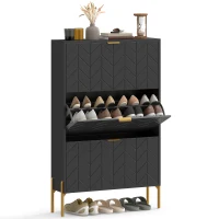 HOMCOM Shoe Cabinet with 3 Flip Drawers, Modern Narrow Shoe Storage Cabinet with Adjustable Shelves, Black(m-9)
