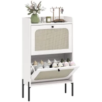 HOMCOM Shoe Cabinet with 2 Flip Drawers, Boho Narrow Shoe Storage Cabinet, White(m-9)