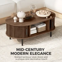 HOMCOM Coffee Table with Sliding Tambour Doors and Storage Center Table with Metal Legs, 39", Brown(m-4)
