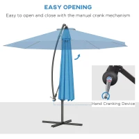Outsunny 10' Deluxe Patio Umbrella, Outdoor Market Parasol, Banana Hanging Offset Sunshade with Crank, Cross Base, Blue(m-4)