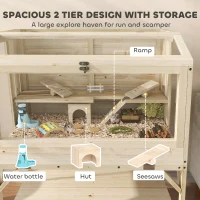 PawHut Wooden Hamster Cage with Openable Top, Water Bottle, Transparent Panels for Syrian, Dwarf Hamsters and Gerbils, Natural(m-4)