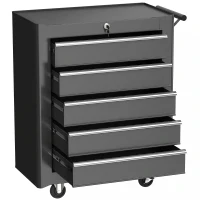 HOMCOM Rolling Tool Chest, 5-Drawer Lockable Tool Cabinet with 4 Wheels, Handle, Toolbox Storage Organizer for Garage, Workshop, Repair Shop, Black(m-11)