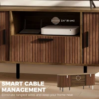 HOMCOM TV Stand for TVs up to 60", Modern Entertainment Center with Curved Sliding Doors and Storage, Brown(m-6)