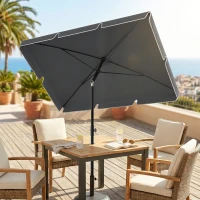 Outsunny 6.5x4ft Rectangle Patio Umbrella Aluminum Tilt Adjustable Garden Parasol Sun Shade Outdoor Canopy Grey(m-10)