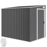 Outsunny 5'x7' Lean to Metal Garden Shed with Foundation, Outdoor Tool Shed with Sliding Door and 2 Vents, Dark Grey(m-12)