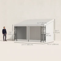 Outsunny 10' x 13' Wall Pergola, Outdoor Gazebo with 2 Curtains and 2 Nettings, UV Resistant, for Patio, Deck,  Beige(m-3)