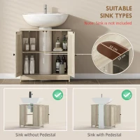 HOMCOM Bathroom Vanity Cabinet, Under Sink Bathroom Cabinet with 2 Doors and Adjustable Shelf, Weathered Gray Oak(m-4)