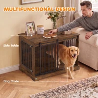 PawHut 100 cm Dog Crate Furniture with Sliding Barn Door for Large Breeds, Rustic Brown(m-7)