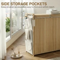 HOMCOM Bamboo Laundry Hamper with Removable Drawstring Bag and Side Storage Pockets, 32 Gal, Natural(m-7)