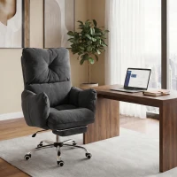 HOMCOM Office Chair with Foot Rest, Ergonomic Reclining Computer Gaming Chair w/ Snow Flannel Fabric, Thick Cushion, Dark Grey(m-8)