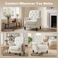 HOMCOM Accent Chair, Mid-Century Modern Armchair with Thick Padded Seat, Spring Cushion, Solid Wood Legs, Cream White(m-7)
