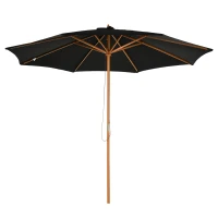 Outsunny 10' x 8' Wooden Patio Umbrella, Garden Parasol, Outdoor Sunshade Canopy with Bamboo Rib for Outdoor, Black(m-2)