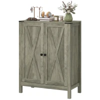 HOMCOM Shoe Cabinet with Barn Doors, Farmhouse Shoe Storage Cabinet with Adjustable Shelves, Holds up to 15 Pairs, Grey(m-2)