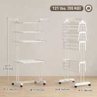 HOMCOM 5-Tier Clothes Drying Rack, Foldable Laundry Drying Rack with Wheels, Side Wings, White(m-3)