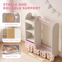 Qaba Kids Clothing Rack, Kids Wardrobe with Glowing Lights Mirror, Non-Woven Drawer and Shelves for Bedroom, Ages 3-8, Pink(m-7)