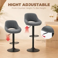 HOMCOM Swivel Bar Stools Set of 2, Linen Upholstered Counter Height Barstools with Round Metal Base(m-5)