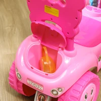 Qaba Foot to Floor Toddler Push Car w/ Horn, Light, Music, Anti-Over-Backwards Device & Underseat Storage, Pink(m-8)