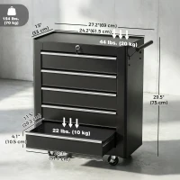 HOMCOM Rolling Tool Chest, 5-Drawer Lockable Tool Cabinet with 4 Wheels, Handle, Toolbox Storage Organizer for Garage, Workshop, Repair Shop, Black(m-3)