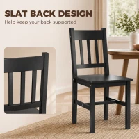 HOMCOM Dining Chairs Set of 2, Kitchen Chair with Slat Back, Pine Wood Structure for Living Room and Dining Room, Black(m-5)