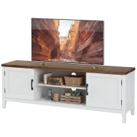 HOMCOM TV Stand for TVs up to 65 Inch, Entertainment Center with 2 Open Shelves, 2 Cabinets, Thick Top, White and Brown(m-2)