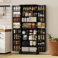 HOMCOM 65" Kitchen Cabinet, Kitchen Pantry Cabinet with 4 Doors and 16 Door Shelves for Dining Room, Black(m-9)