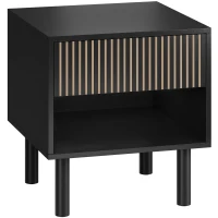 HOMCOM Modern Bedside Table with Drawer and Open Shelf, Sofa Side Table for Bedroom Living Room, Black(m-9)