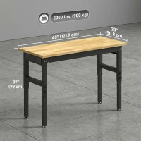 HOMCOM 48" Adjustable Workbench, Heavy Duty Work Table with Rubber Wood Top, Power Outlets, Pegboard, 2000 LBS Capacity(m-3)