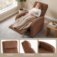 HOMCOM Corduroy Home Theater Seating, Push Back Recliner Chair with Padded Seat for Living Room, Brown(m-7)