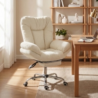 HOMCOM Criss Cross Chair with Wheels, Waterfall Armrests, Overstuffed Wide Office Chair with Footrest, Beige