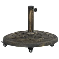 Outsunny Round Patio Umbrella Base with Wheels, 44 lbs Resin Umbrella Stand Base, 1.3"/1.5"/1.9" Umbrella Poles Bronze(m-9)
