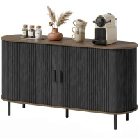 HOMCOM Fluted Sideboard Buffet Cabinet, 55" Mid Century Coffee Bar Cabinet with Sliding Doors and Adjustable Shelves, Black(m-2)