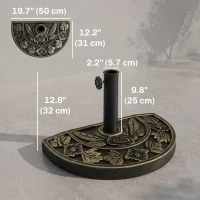 Outsunny 20 lbs Resin Half Round Patio Umbrella Base 20" Outdoor Decorative Parasol Stand Holder For Φ1.5", Φ1.9" Pole, Bronze(m-3)