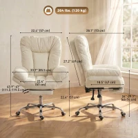 HOMCOM Criss Cross Chair with Wheels, Waterfall Armrests, Overstuffed Wide Office Chair with Footrest, Beige(m-3)