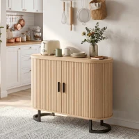 HOMCOM Sideboard Buffet Cabinet with Curved Tambour Doors, Thick Tabletop and Arc Metal Legs Natural Wood(m-8)