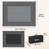 Outsunny Portable Outdoor Rug with Carrying Bag, 9' x 12' Reversible Mat, Waterproof Plastic Straw RV Rug for Backyard, Deck, Picnic, Beach, Camping, Black and Grey(m-3)