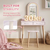 Qaba Kids Dressing Table, Girls Vanity Set with Stool, 3-Colour LED Lights Mirror, Large Drawer for Ages 3-8, Pink(m-7)
