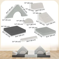 Qaba 12 PCS Modular Kids Play Couch, Child Sectional Sofa for Toddlers, Convertible Foam and Floor Cushion, Grey(m-3)