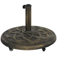 Outsunny Round Patio Umbrella Base with Wheels, 44 lbs Resin Umbrella Stand Base, 1.3"/1.5"/1.9" Umbrella Poles Bronze(m-2)
