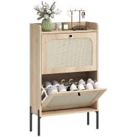 HOMCOM Shoe Cabinet with 2 Flip Drawers, Boho Narrow Shoe Storage Cabinet, Oak(m-9)
