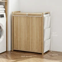 HOMCOM Bamboo Laundry Hamper with Removable Drawstring Bag and Side Storage Pockets, 32 Gal, Natural(m-3)