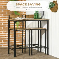 HOMCOM Industrial Bar Table Set Counter Height 3 Piece and 2 High Back Stools Set Dining Table Set Rustic Brown(m-4)