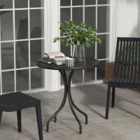 Outsunny 26" Round Patio Table, Outdoor Side Table with Steel Frame and Slat Tabletop for Garden, Balcony, Black(m-1)