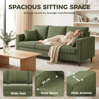 HOMCOM 3 Seater Sofa with Wide Seat, Corduroy Couch with Deep Seat, Spring Cushion, Green(m-4)