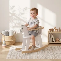 Qaba Rocking Horse, 2 in 1 Ride on Horse with Removable Fence, No-Tip Design, Gift for Toddlers 1.5-3 Years, White(m-8)