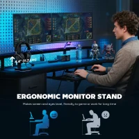HOMCOM 79 inch Gaming Desk with RGB Lights, Computer Table with Power Outlets & USB Ports, Keyboard Tray and 2 Drawers, Black(m-6)
