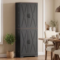 HOMCOM 166 cm Kitchen Pantry Cabinet Adjustable Shelves Tall Storage Cabinet Door Shelves 8 Shelves Brown Black(m-8)