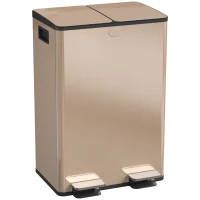 HOMCOM Garbage Bin, Soft-Close Trash Can with Foot Pedal, 2x7.4 Gal (2x28 L) Garbage Can with Removable Inner Buckets, SGold(m-2)
