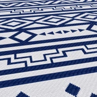 Outsunny 9' x 18' Outdoor RV Rug, Reversible Patio Floor Mat with Carry Bag, Geometric Wall, Blue and White(m-12)
