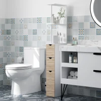 HOMCOM Tall Bathroom Storage Cabinet, Narrow Bathroom Cabinet with Drawers and Open Shelves for Small Spaces, Natural Wood(m-7)